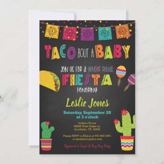 Fiesta Baby shower Taco Bout of Baby Gender onthul Kaart (Voorkant)