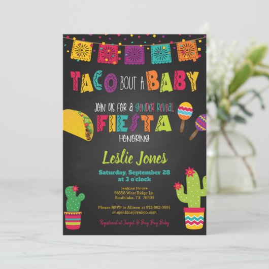 Fiesta Baby shower Taco Bout of Baby Gender onthul Kaart (Staand voorkant)
