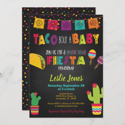 Fiesta Baby shower Taco Bout of Baby Gender onthul Kaart (Voorkant / Achterkant)