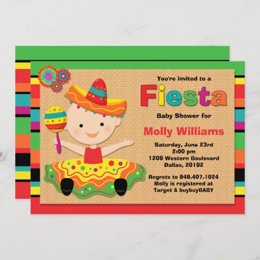 Fiesta Baby shower Uitnodiging (Voorkant / Achterkant)