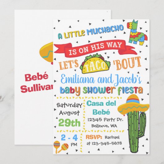 Fiesta Baby shower Uitnodiging (Voorkant / Achterkant)