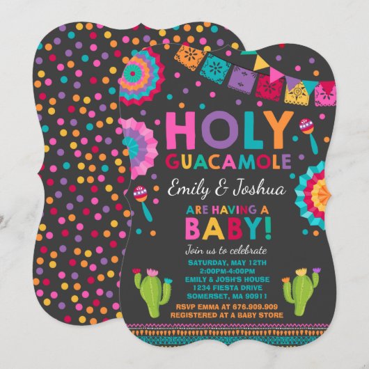 Fiesta Baby shower Uitnodiging Heilige Guacamole (Voorkant / Achterkant)
