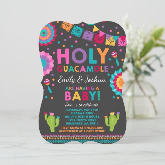 Fiesta Baby shower Uitnodiging Heilige Guacamole (Staand voorkant)