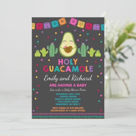 Fiesta Baby shower Uitnodiging Heilige Guacamole (Staand voorkant)