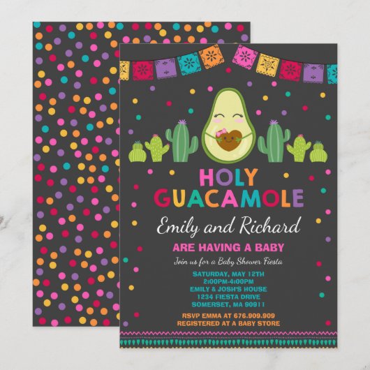 Fiesta Baby shower Uitnodiging Heilige Guacamole (Voorkant / Achterkant)
