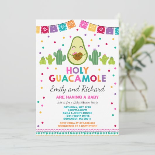 Fiesta Baby shower Uitnodiging Heilige Guacamole (Staand voorkant)