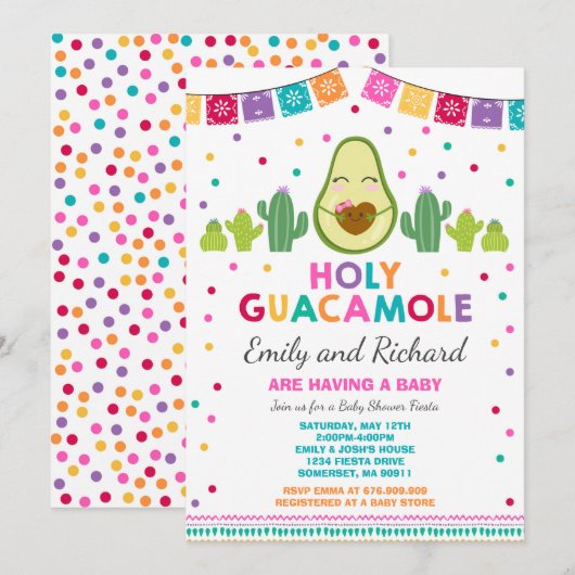 Fiesta Baby shower Uitnodiging Heilige Guacamole (Voorkant / Achterkant)