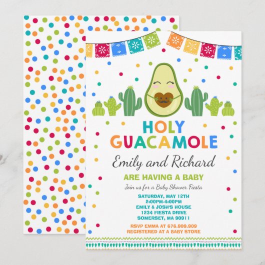 Fiesta Baby shower Uitnodiging Heilige Guacamole (Voorkant / Achterkant)