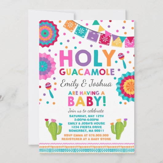 Fiesta Baby shower Uitnodiging Heilige Guacamole (Voorkant)