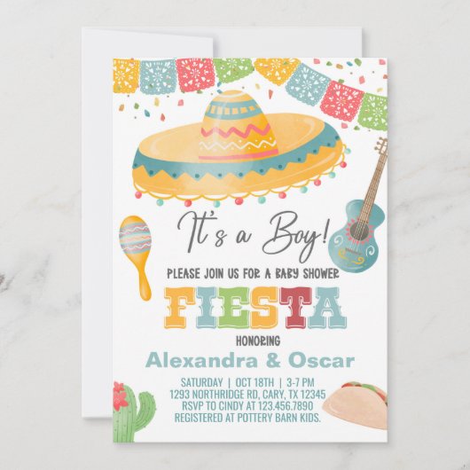 Fiesta baby shower-uitnodiging, het is een jongen- kaart (Voorkant)