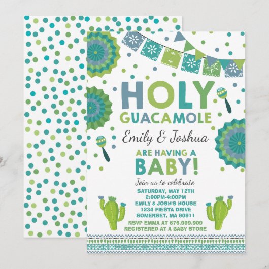 Fiesta Baby shower Uitnodiging Holy Guacamole Part (Voorkant / Achterkant)