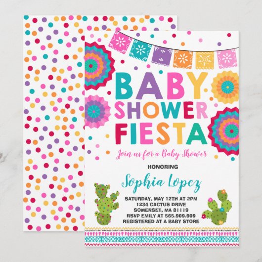 Fiesta Baby shower Uitnodiging Mexicaans Baby show (Voorkant / Achterkant)
