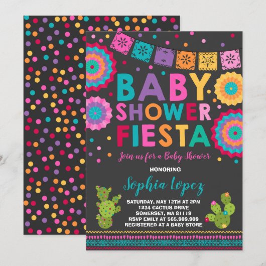 Fiesta Baby shower Uitnodiging Mexicaans Baby show (Voorkant / Achterkant)