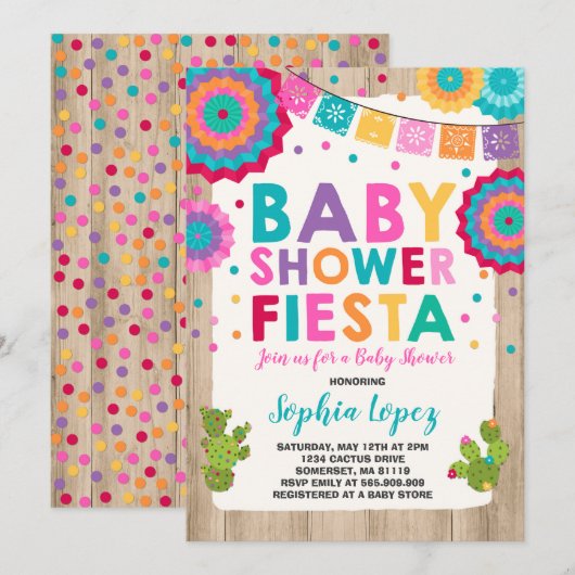 Fiesta Baby shower Uitnodiging Mexicaans Baby show (Voorkant / Achterkant)