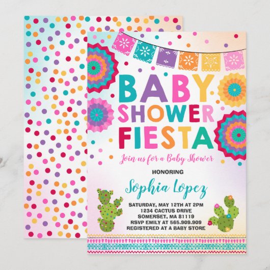 Fiesta Baby shower Uitnodiging Mexicaans Baby show (Voorkant / Achterkant)
