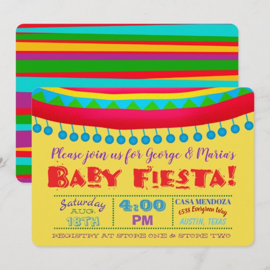 Fiesta baby shower uitnodigingen (Voorkant / Achterkant)