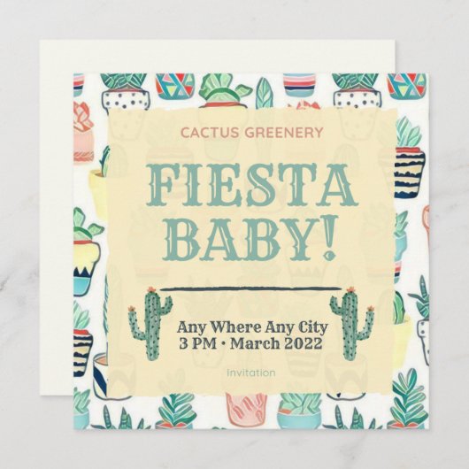 Fiesta Baby Sprinkle Invitation Cactus Greenery Kaart (Voorkant / Achterkant)