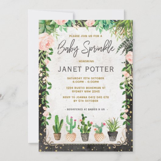 Fiesta Baby Sprinkle Invitation Cactus Greenery Kaart (Voorkant)