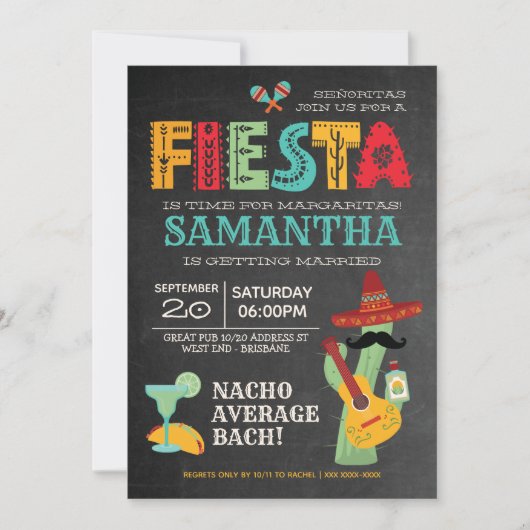 Fiesta Bachelorette Party Mexico Invitation Kaart (Voorkant)
