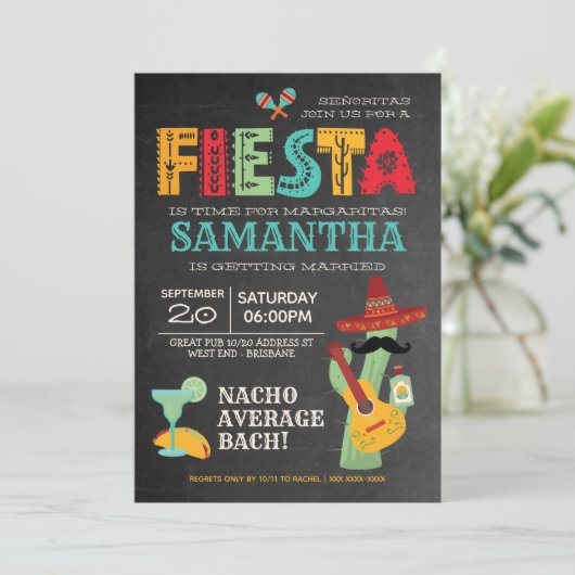 Fiesta Bachelorette Party Mexico Invitation Kaart (Staand voorkant)