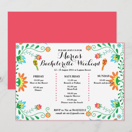 Fiesta Bachelorette Party Uitnodiging, Kaart (Voorkant / Achterkant)