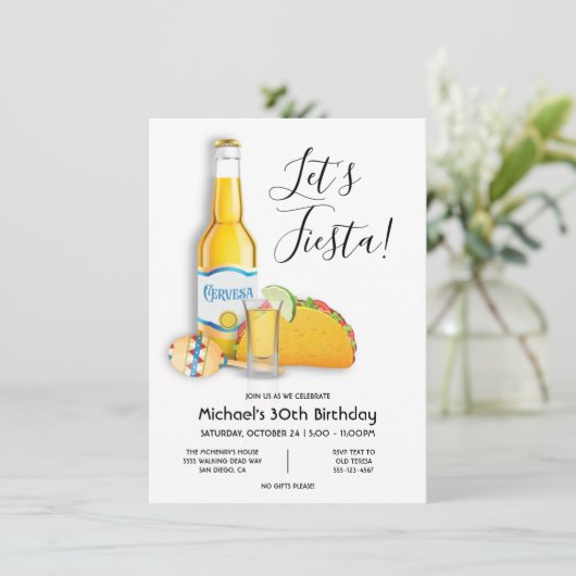 Fiesta Beer tequila schiet taco Birthday Invit Kaart (Staand voorkant)