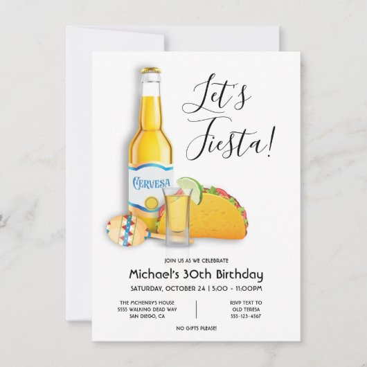 Fiesta Beer tequila schiet taco Birthday Invit Kaart (Voorkant)