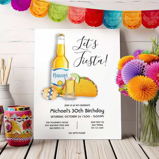 Fiesta Beer tequila schiet taco Birthday Invit Kaart