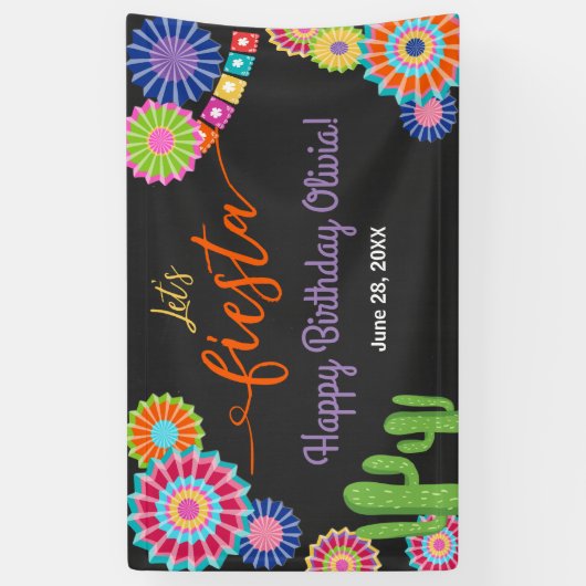 Fiesta Birthday banner Mexican Cactus Floral (Verticaal)