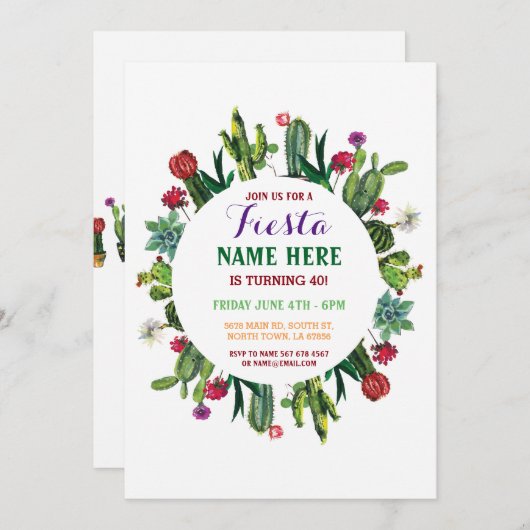Fiesta Birthday Cactus Cacti Mexico Invitation Kaart (Voorkant / Achterkant)