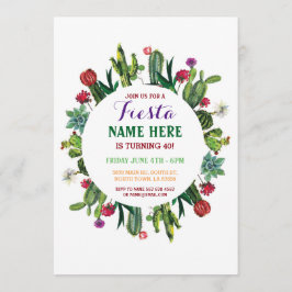 Fiesta Birthday Cactus Cacti Mexico Invitation Kaart