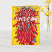 Fiesta Birthday Card Red Chili Pepper Ristra Kaart (Gele Bloem)