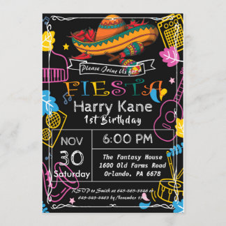 Fiesta Birthday Chalkboard Mexican Kaart