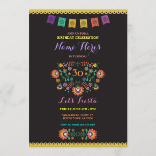 Fiesta Birthday Floral 30e uitnodiging