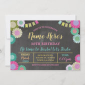 Fiesta Birthday Floral Mexican Fans Pink Flags Kaart (Voorkant)