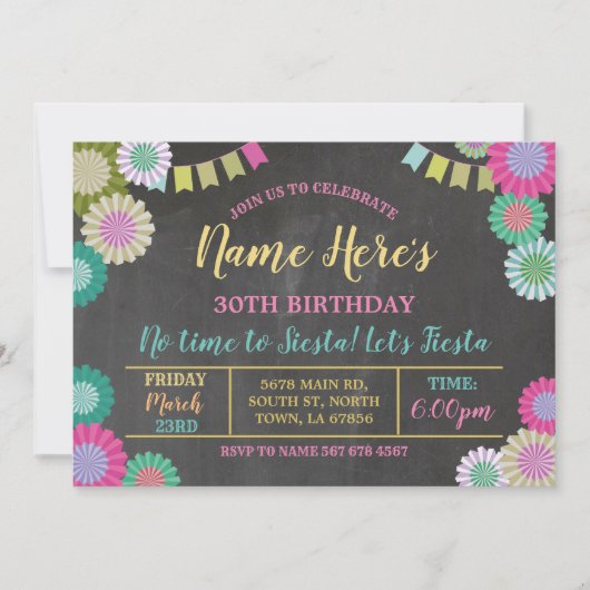 Fiesta Birthday Floral Mexican Fans Pink Flags Kaart (Voorkant)