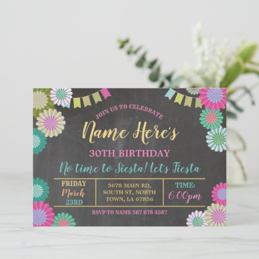 Fiesta Birthday Floral Mexican Fans Pink Flags Kaart (Staand voorkant)