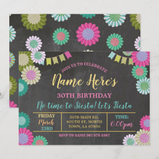 Fiesta Birthday Floral Mexican Fans Pink Flags Kaart