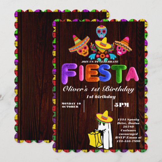 Fiesta Birthday Invitation Chalkboard Mexican Kaart (Voorkant / Achterkant)