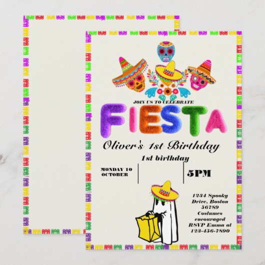 Fiesta Birthday Invitation Chalkboard Mexican Kaart (Voorkant / Achterkant)
