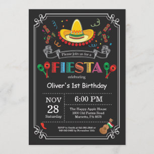 Fiesta Birthday Invitation Chalkboard Mexican Kaart