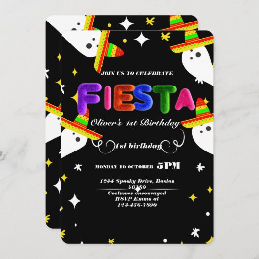 Fiesta Birthday Invitation Chalkboard Mexican Kaart (Voorkant / Achterkant)