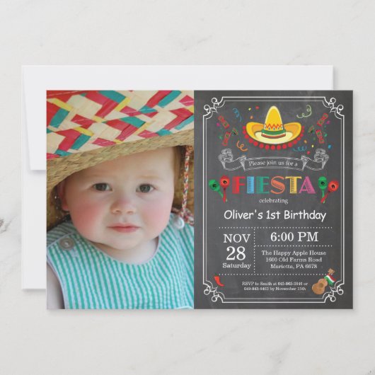 Fiesta Birthday Invitation Chalkboard Mexican Kaart (Voorkant)