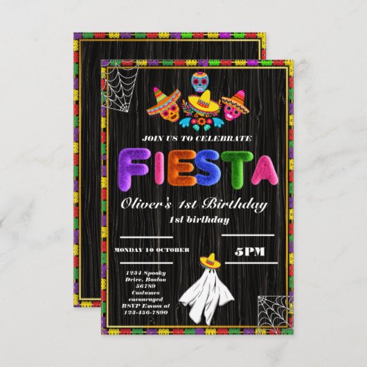 Fiesta Birthday Invitation Chalkboard Mexican Kaart (Voorkant / Achterkant)