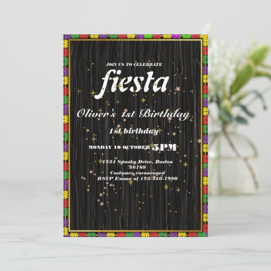 Fiesta Birthday Invitation Chalkboard Mexican Kaart (Staand voorkant)