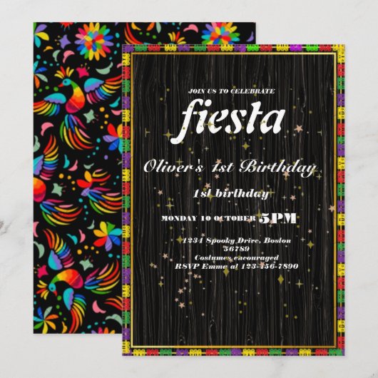 Fiesta Birthday Invitation Chalkboard Mexican Kaart (Voorkant / Achterkant)