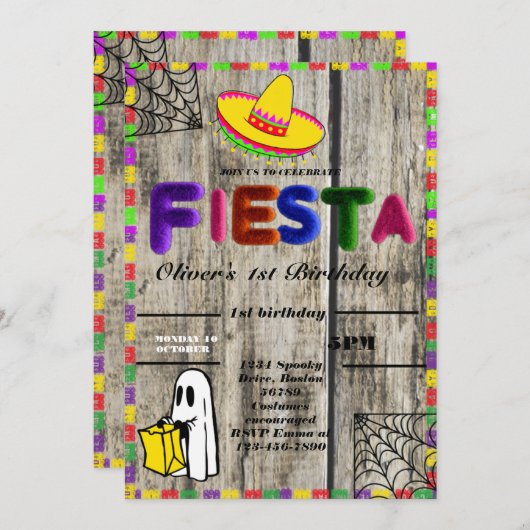 Fiesta Birthday Invitation Chalkboard Mexican Kaart (Voorkant / Achterkant)