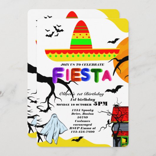 Fiesta Birthday Invitation Chalkboard Mexican Kaart (Voorkant / Achterkant)