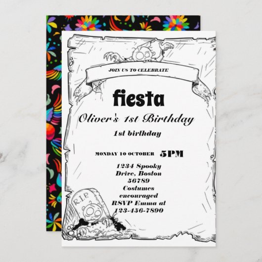 Fiesta Birthday Invitation Chalkboard Mexican Kaart (Voorkant / Achterkant)