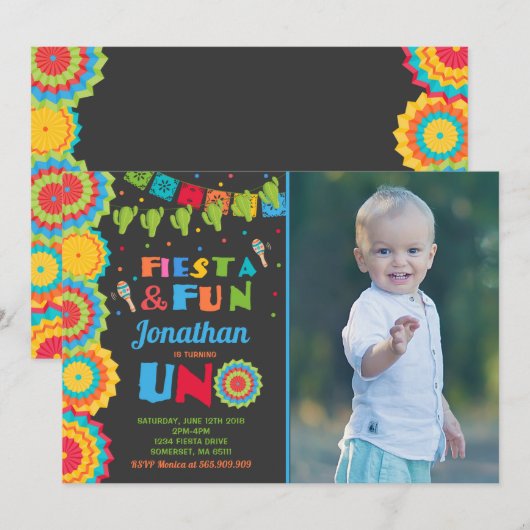 Fiesta Birthday Invitation Fiesta Fun Turning Uno Kaart (Voorkant / Achterkant)